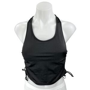 Alala Women's Black Sleeveless Racerback Ruched Sides Pullover Crop Tank Top S